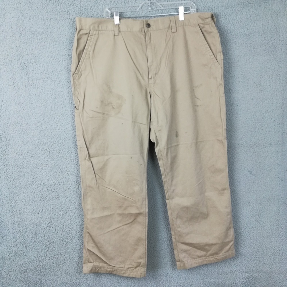 Duluth Trading Co Mens Pants Carpenter Work Beige Canvas Relaxed Fit 42x30